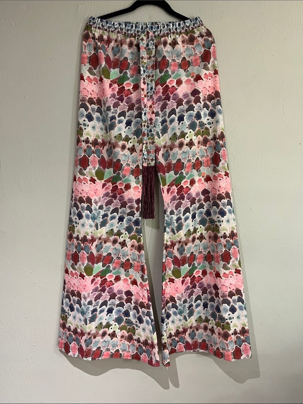 Alexis Bronzin Multicolor Watercolor Wide Leg Tassel Palazzo Pants Size small